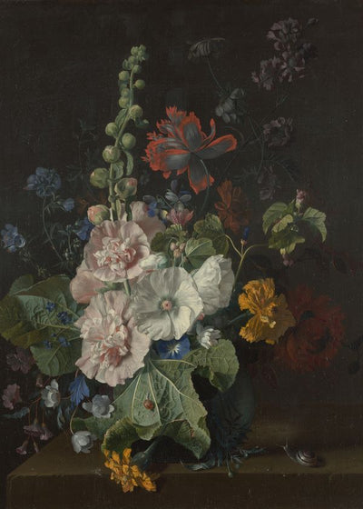Jan van Huysum Hollyhocks and Other Flowers in a Vase Default Title