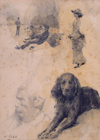 Rusinol Prats Santiago Studies of figures and a sketch of the dog Default Title