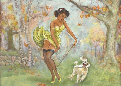 Girl with standard poodle pinup illustration Default Title