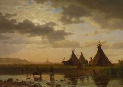 Albert Bierstadt, View of Chimney Rock, Ohalilah Sioux Village in the Foreground Default Title