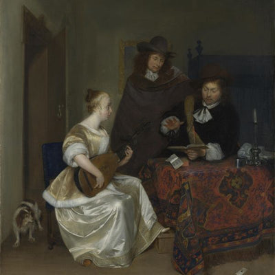 Gerard ter Borch, A Woman playing a Theorbo to Two Men Default Title