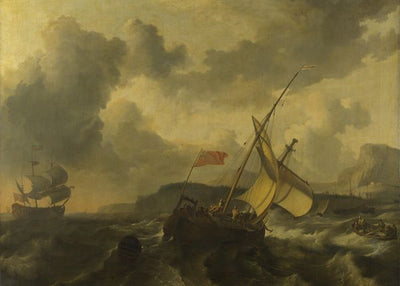 Ludolf Bakhuizen, An English Vessel and a Man of war in a Rough Sea Default Title