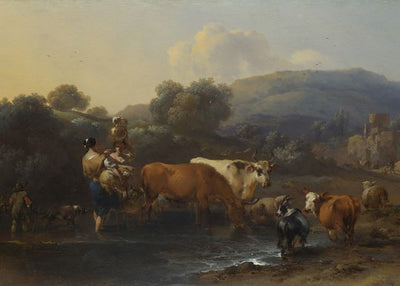 Nicolaes Berchem, Peasants with Cattle fording a Stream Default Title