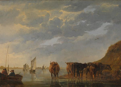 Aelbert Cuyp, A Herdsman with Five Cows by a River Default Title