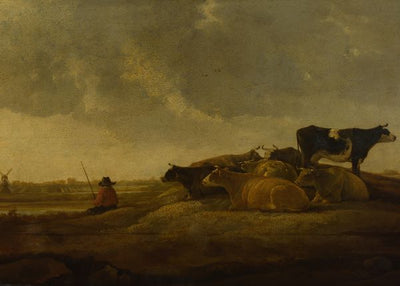 Aelbert Cuyp, A Herdsman with Seven Cows by a River Default Title
