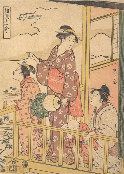 Chobunsai Three Women And A Child On The Balcony Watching The Flight Onakadori Default Title