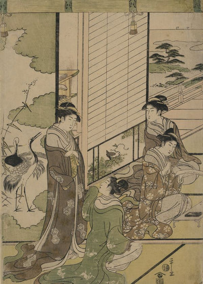 Chobunsai Triptych Festival In The Noble Estate Women Compose Poems painting Default Title