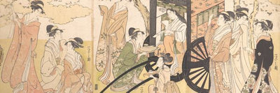 Chobunsai, Triptych Noble Lady And His Entourage Enjoying Cherry Blossoms Default Title