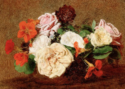 Fantin Latour, Henri, Roses and Nasturtiums in a Vase Default Title