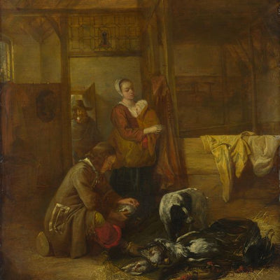 Pieter de Hooch, A Man with Dead Birds and Other Figures in a Stable Default Title