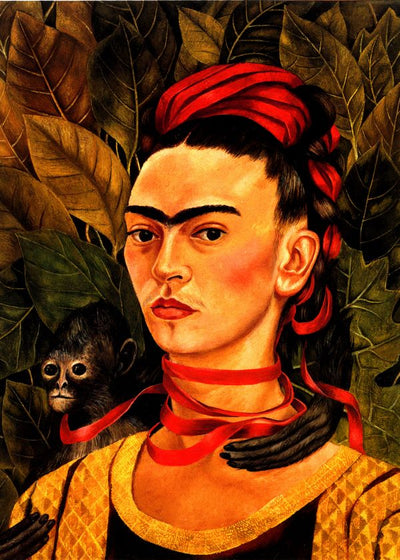 Frida Kahlo Self portrait with the monkey painting Default Title