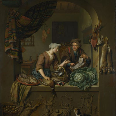 Willem van Mieris, A Woman and a Fish pedlar in a Kitchen Default Title