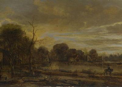 Aert van der Neer, A River Landscape with a Village Default Title