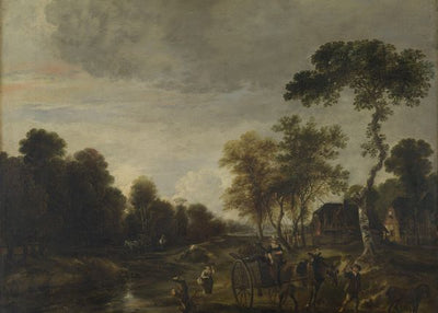 Aert van der Neer, An Evening Landscape with a Horse and Cart by a Stream Default Title
