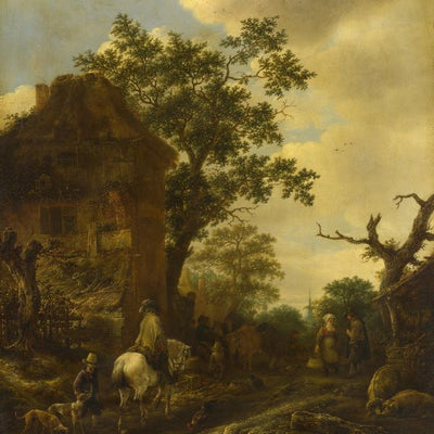 Isack van Ostade, The Outskirts of a Village, with a Horseman Default Title