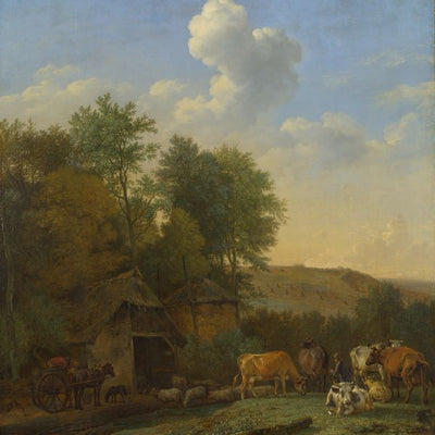 Paulus Potter, A Landscape with Cows, Sheep and Horses by a Barn Default Title