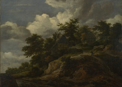 Jacob van Ruisdael, A Rocky Hill with Three Cottages, a Stream at its Foot Default Title