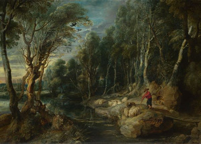 Peter Paul Rubens, A Shepherd with his Flock in a Woody Landscape Default Title