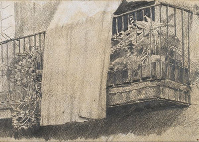 Rusinol Prats, Santiago, Balcony with flowers and a curtain Default Title