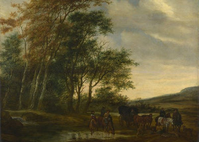 Salomon Jacobsz van Ruysdael, A Landscape with a Carriage and Horsemen at a Pool Default Title