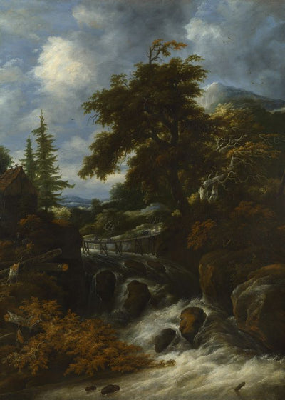 Salomon Jacobsz van Ruysdael A Waterfall by a Cottage in a Hilly Landscape Default Title