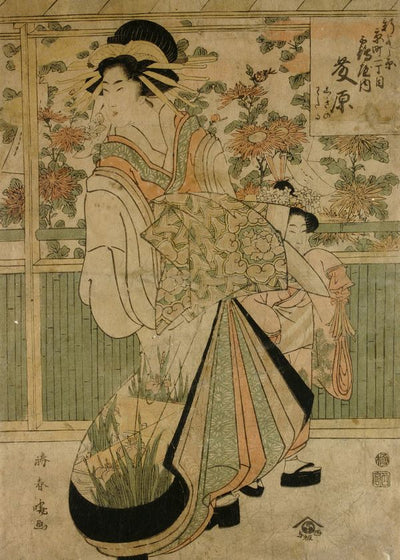 Katsukawa Shuncho Courtesan Fujiwara Tsuruya With His Kamuro Default Title