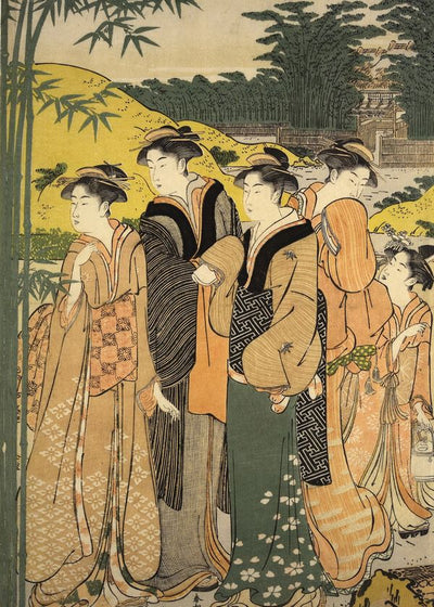 Katsukawa Shuncho Diptych Courtesans And Actors A Parody Of The Seven Sages Of The Bamboo Grove painting Default Title