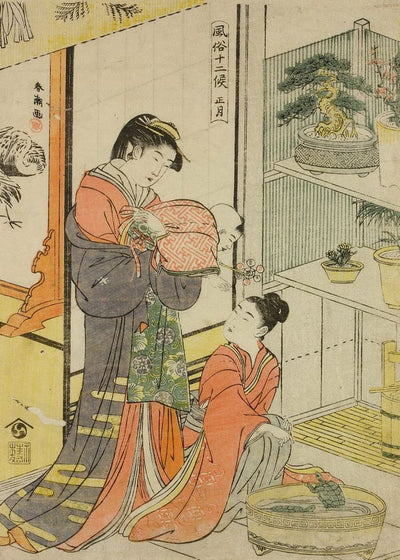 Katsukawa Shuncho Month 1st Mother With Two Children And Turtles In A Tub On Polu Default Title