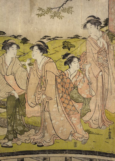 Katsukawa Shuncho Part Triptych Of Women And Girls Going Into The Temple Of Inari painting Default Title