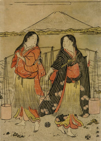Katsukawa Shuncho The Meeting Of Two Rural Girls Wearing Salt On The Beach Default Title