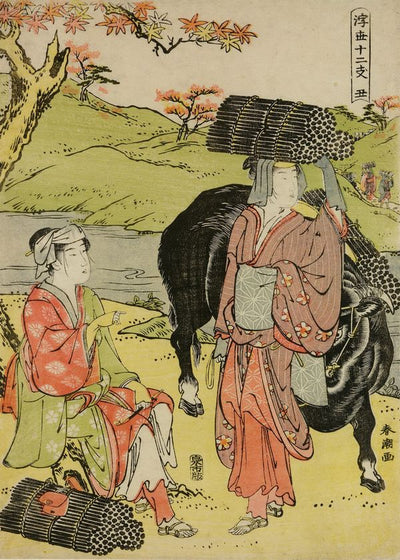 Katsukawa Shuncho Two Girls With Fagots Under A Maple Tree And Bull Default Title