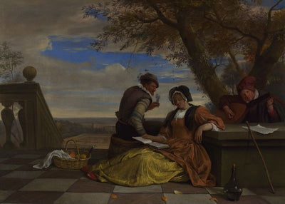 Steen, Jan, Two Men and a Young Woman making Music on a Terrace Default Title