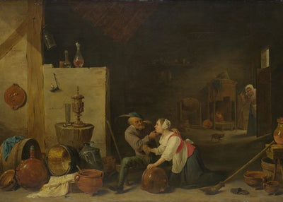 Teniers the Younger, David, An Old Peasant caresses a Kitchen Maid in a Stable Default Title