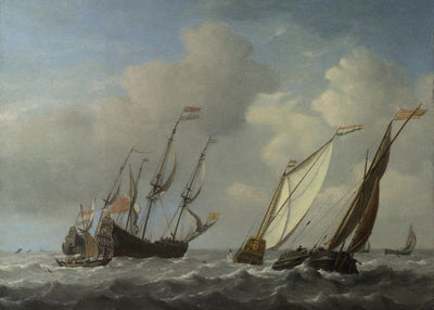 Willem van de Velde, A Dutch Ship, a Yacht and Smaller Vessels in a Breeze Default Title
