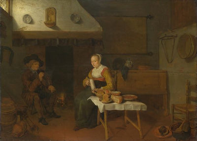 Quiringh van Brekelenkam, An Interior, with a Man and a Woman seated by a Fire Default Title
