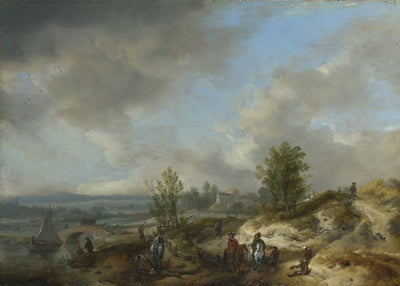 Philips Wouwermans, A Dune Landscape with a River and Many Figures Default Title