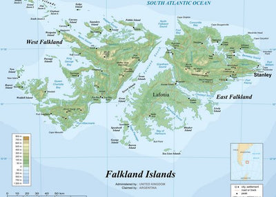 Mape Foklandska ostrva reljefna mapa Default Title