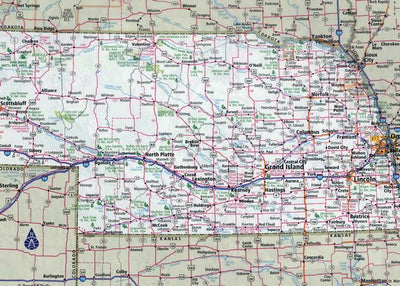 Mape Nebraska prikaz zeleznica i puteva Default Title