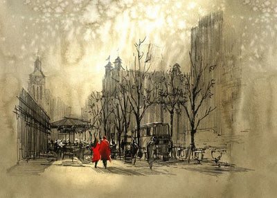 Skica ulice i par u crvenom Default Title